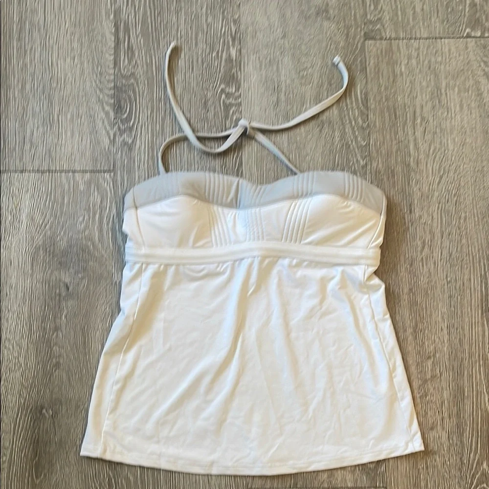 Athlete size small swim suit top tankini white and gray